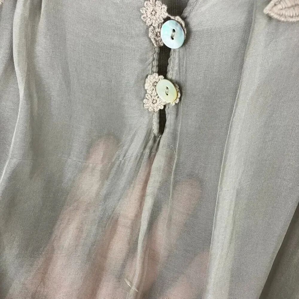 Belle France Silk Fairy Shirt Womens M Whimsigoth Peasant Cottagecore Ethereal - Picture 5 of 8
